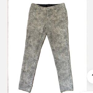 PERUVIAN CONNECTION Gray White Paisley Patterned Stretch Pants Womens Size 10